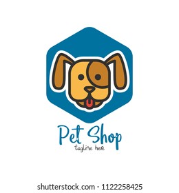 Pet shop, pet house, pet care emblem logo design template. Veterinary clinics and animal shelters homeless vector illustration with dog figure