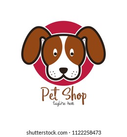 Pet shop, pet house, pet care emblem logo design template. Veterinary clinics and animal shelters homeless vector illustration with dog figure