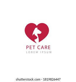 Pet shop, pet house, pet care emblem logo design template. Veterinary clinics and animal shelters homeless vector illustration with cat and dog