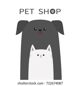 Pet shop icon. Dog Cat animal. Red tongue. Happy pets set. Veterinary design element.  Friends forever. Flat.