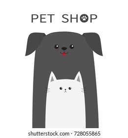 Pet shop icon. Dog Cat animal. Red tongue. Happy pets set. Paw print. Veterinary design element. Cute cartoon funny character. Friends forever. Flat. White background. Isolated. Vector illustration