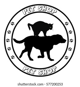 Pet shop icon round frame with dog and cat silhouettes
