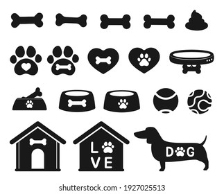 Pet shop icon set Accessory for dog Ball bone and house Isolated on white background. - Shutterstock ID 1927025513