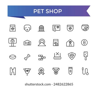 Pet Shop Icon set with editable stroke collection for web and ui. Line icons pack. Vector illustration.