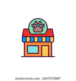 Pet shop icon. Pet store logo with paw print. Outline and line art vector illustration.
