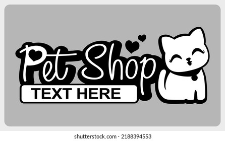 Pet shop icon. White cat sitting smiling in Vector illustration for banner.