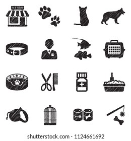 Pet Shop Icons. Black Scribble Design. Vector Illustration.