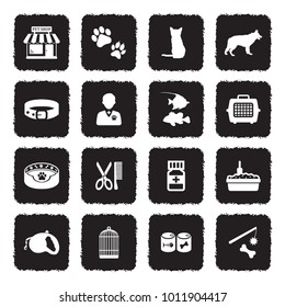 Pet Shop Icons. Grunge Black Flat Design. Vector Illustration.