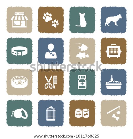 Pet Shop Icons. Grunge Color Flat Design. Vector Illustration.