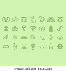 Pet Shop Icons Outline Flat Vector Symbols