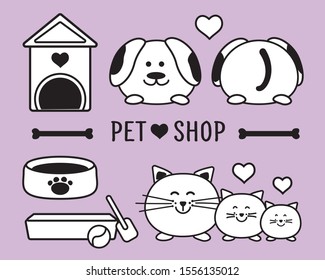 Pet shop icons set. Dogs and cats  vector illustration