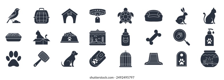 Conjunto de iconos de la tienda de mascotas, iconos incluidos como acuario, gato, perro, conejo y más símbolos colección, logotipo aislado Ilustración vectorial