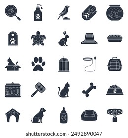 Conjunto de iconos de la tienda de mascotas, iconos incluidos como acuario, gato, perro, conejo y más símbolos colección, logotipo aislado Ilustración vectorial