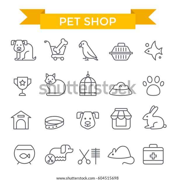 Pet Shop Icons Thin Line Flat Stock Vector (Royalty Free) 604515698