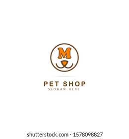 Pet shop initial letter m logo with circle element  design vector illustration symbol template 