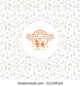 Pet shop label and frame with pattern. Light color