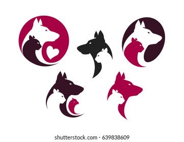Pet shop label set. Animals, dog, cat, parrot icon or logo. Vector illustration