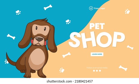 Pet shop landscape banner design template. 