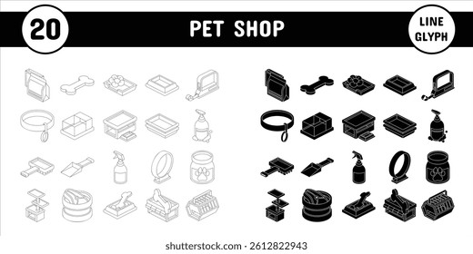 Pet Shop Line Glyph Vector Illustration Icon Sticker Set Design Materials
