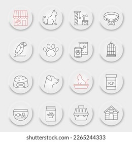 Pet Shop line icon set, pet store collection, vector graphics, neumorphic UI UX buttons, pet shop vector icons, animal signs, outline pictograms, editable stroke