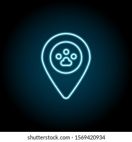 Pet shop, location blue neon icon. Simple thin line, outline vector of petshop icons for ui and ux, website or mobile application