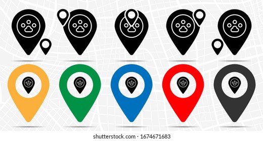 Tienda de mascotas, icono de ubicación en conjunto. Glifo simple, elemento de ilustración plana de iconos de tema de tienda de campaña