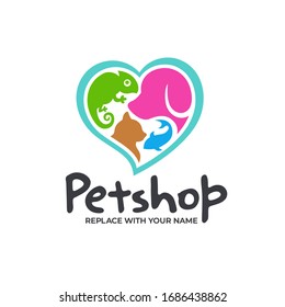 Pet shop logo with animal and heart icon