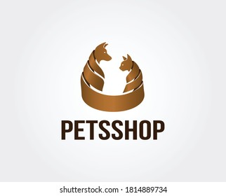 Pet shop logo. Animals cat, dog, parrot icon. Vector illustration