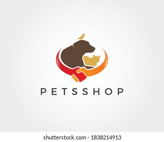 Pet shop logo. Animals cat, dog, parrot icon. Vector illustration