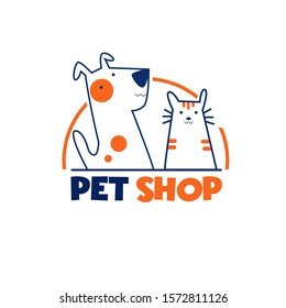 Pet shop Logo Cartoon Animals Dog Cat Vector Template Design Illustration Icon