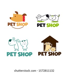 Pet shop Logo Cartoon Animals Dog Cat Vector Template Design Illustration Icon Set