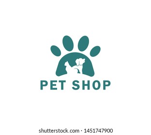 Pet Shop Logo With Cat In Circle and Animal Footprint Icon