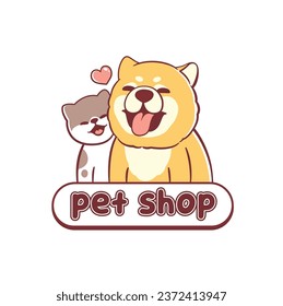 Pet shop logo with Cat and dog mascot cartoon