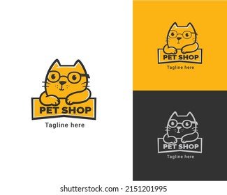 pet shop logo with cat in glasses vector
