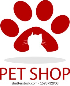 Pet shop logo. Cat icon. Vector logo, emblem, label design elements for pet shop.  Vector illustration isolated on white background. 