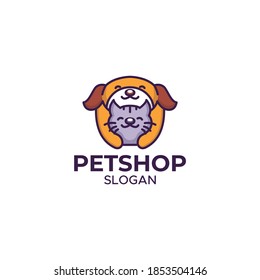 A Pet shop logo with cute cat and dog character