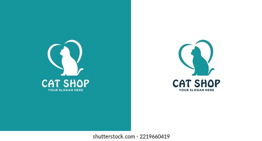 pet shop logo design. cat combine with love.