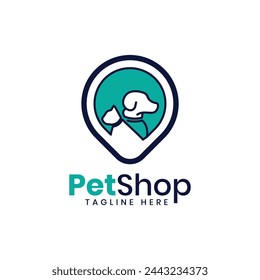 Pet shop logo design creative pin Dog cat vector template