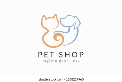 Pet Shop Logo Design. Dog and Cat Mascot Symbol Design. Flat Vector Logo Design.