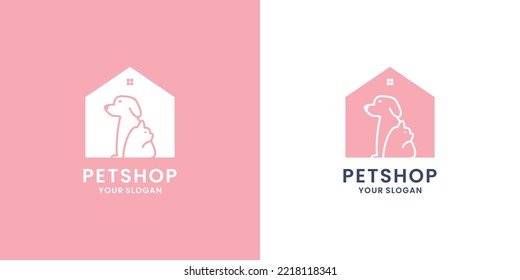 pet shop logo design. dog and cat house combination