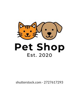 Diseño de logotipo de tienda de mascotas con un gato y un perro, establecido en 2020