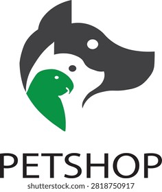 Pet shop logo design featuring animal silhouettes veterinary wildlife domestic grooming business supplies silhouette creative branding identity storefront friendship adoption animalcare