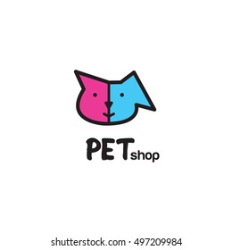 Pet shop logo design - symbol. Stylized modern design element. Cat and dog. For pet shop.