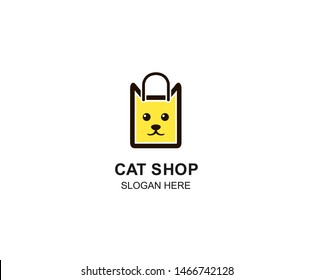 Pet Shop logo design template. Modern animal icon labels for shops and bags, veterinary clinics, hospitals, residences, business services. Flat illustration background with cat head