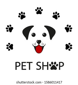 pet shop logo design template with cute dog
