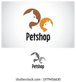 Plantilla de diseño del logotipo de la tienda de mascotas, Silhouette de perro y gato Ilustración