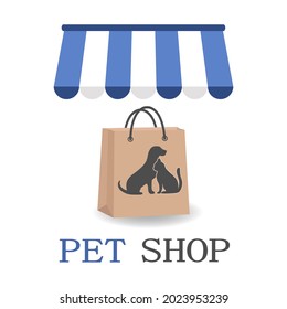 Design-Vorlage für das Logo von Pet Shop. Packung mit einem Bild eines Hundes und einer Katze 
