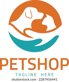 Pet shop logo design template, Store with goods and accessories for animals label. Zoo shop emblem banner isolated on white background vector illustration