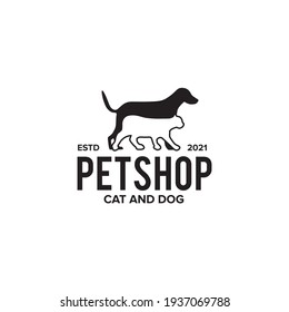 Pet shop logo design with using dog and cat icon vector template