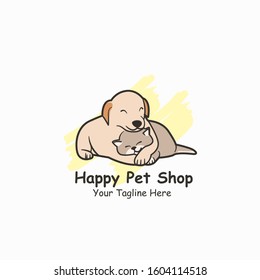 Pet Shop Logo Dog and Cat Cute Vector Template